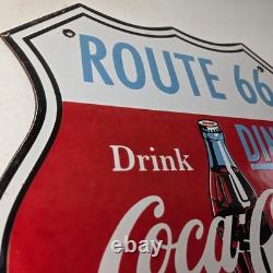 Vintage Route 66 Coca Cola Porcelain Sign Gas Pump Soda Diner Sign