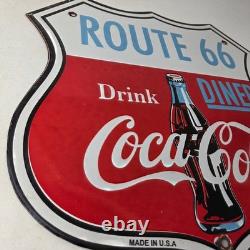 Vintage Route 66 Coca Cola Porcelain Sign Gas Pump Soda Diner Sign