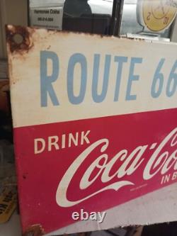 Vintage Route 66 Coca Cola Porcelain Sign Gas Pump Soda Diner Sign
