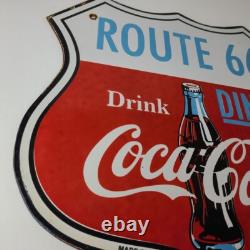 Vintage Route 66 Coca Cola Porcelain Sign Gas Pump Soda Diner Sign