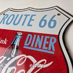 Vintage Route 66 Coca Cola Porcelain Sign Gas Pump Soda Diner Sign