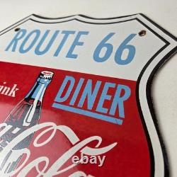 Vintage Route 66 Coca Cola Porcelain Sign Gas Pump Soda Diner Sign