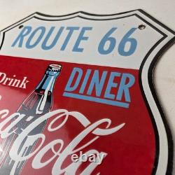 Vintage Route 66 Coca Cola Porcelain Sign Gas Pump Soda Diner Sign