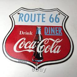 Vintage Route 66 Coca Cola Porcelain Sign Gas Pump Soda Diner Sign