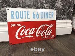 Vintage Route 66 Drink Coca-cola In Bottles Porcelain Gas Oil Soda Pop Ad Sign
