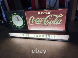Vintage SERVE YOURSELF COCA COLA Lighted Fountain Sign With Clock