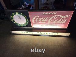 Vintage SERVE YOURSELF COCA COLA Lighted Fountain Sign With Clock