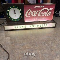 Vintage SERVE YOURSELF COCA COLA Lighted Fountain Sign With Clock
