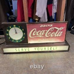 Vintage SERVE YOURSELF COCA COLA Lighted Fountain Sign With Clock