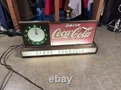 Vintage SERVE YOURSELF COCA COLA Lighted Fountain Sign With Clock