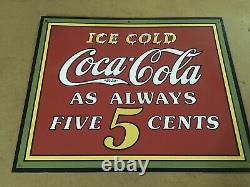 Vintage Sign Porcelain Coca Cola Five 5 Cents Authentic Trade Mark Pre Owned