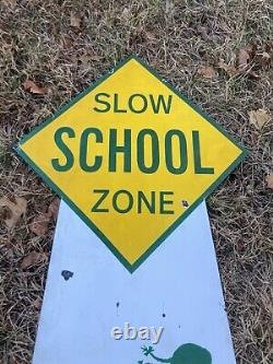 Vintage Slow School Zone Coca Cola Sign Soda Porcelain Enamel 48x17 Coke