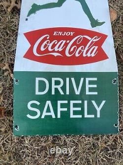 Vintage Slow School Zone Coca Cola Sign Soda Porcelain Enamel 48x17 Coke