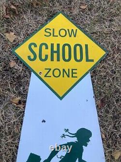 Vintage Slow School Zone Coca Cola Sign Soda Porcelain Enamel 48x17 Coke
