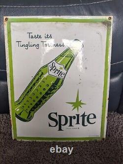 Vintage Sprite Porcelain Metal Gas Station Soda Coca-cola Sign 13 X 16