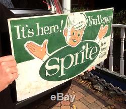 Vintage Sprite Soda Pop Metal Sign With Boy Child Graphic 25X14in By Coca Cola Co