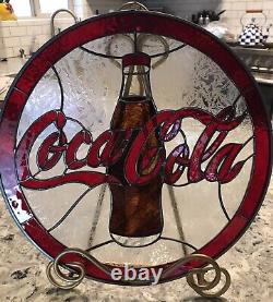 Vintage Style Coca Cola Beautiful Handcrafted Stained Glass 13 Inch Round Sign