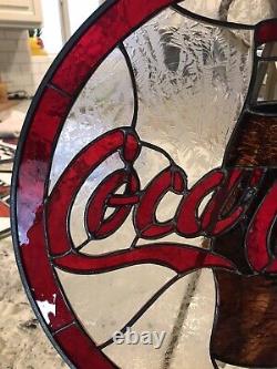 Vintage Style Coca Cola Beautiful Handcrafted Stained Glass 13 Inch Round Sign