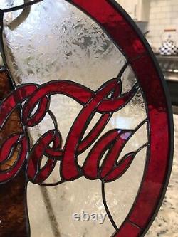 Vintage Style Coca Cola Beautiful Handcrafted Stained Glass 13 Inch Round Sign