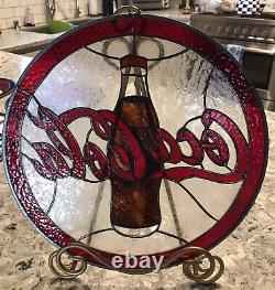 Vintage Style Coca Cola Beautiful Handcrafted Stained Glass 13 Inch Round Sign