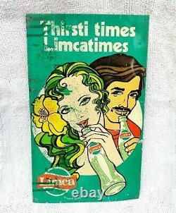 Vintage Thirsti Times Limca Time Rare Advertising Tin Sign India Couple Graphics