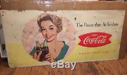 Vintage Two Sided 1958 Coca-cola Coke Cardboard Sign, 56 X 27