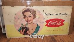 Vintage Two Sided 1958 Coca-cola Coke Cardboard Sign, 56 X 27