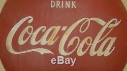 Vintage Used 1950's Coca-cola 16 Round Button Sign Am96 Porcelain Over Metal