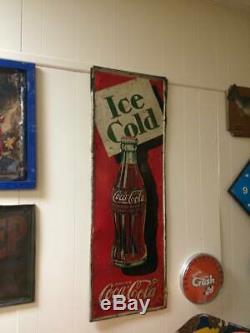 Vintage Vertical Coca-Cola Bottle ICE COLD Metal Sign GAS OIL SODA