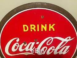 Vintage c. 1930 Coca Cola Metal Sign Lollipop curb general store-58 x 30
