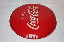 Vintage c. 1950 Drink Coca Cola Button Soda Pop 16 Curved Metal Sign
