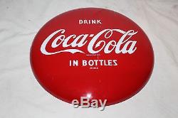 Vintage c. 1950 Drink Coca Cola In Bottles Button Soda Pop 12 Metal Sign