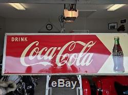 Vintage c. 1950's Coca Cola Soda Pop Bottle Metal Sign 54x18