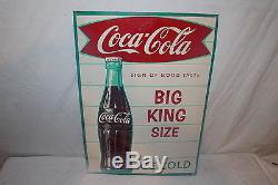 Vintage c. 1960 Coca Cola Fishtail Soda Pop Big King Size Bottle 28 Metal Sign