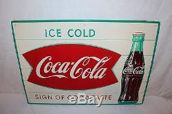 Vintage c. 1960 Coca Cola Fishtail Soda Pop Bottle 28 Metal SignNice Condition