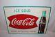 Vintage c. 1960 Coca Cola Fishtail Soda Pop Bottle 28 Metal SignNice Condition