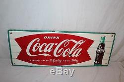 Vintage c. 1960 Coca Cola Fishtail Soda Pop Bottle 32 Metal Sign