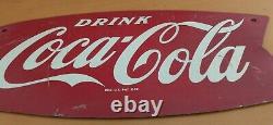 Vintage c. 1960 Coca Cola Fishtail Soda Pop Gas Station Metal Sign Coke