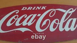 Vintage c. 1960 Coca Cola Fishtail Soda Pop Gas Station Metal Sign Coke