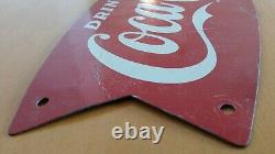 Vintage c. 1960 Coca Cola Fishtail Soda Pop Gas Station Metal Sign Coke