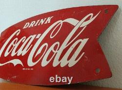 Vintage c. 1960 Coca Cola Fishtail Soda Pop Gas Station Metal Sign Coke