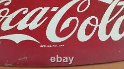 Vintage c. 1960 Coca Cola Fishtail Soda Pop Gas Station Metal Sign Coke