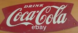 Vintage c. 1960 Coca Cola Fishtail Soda Pop Gas Station Metal Sign Coke