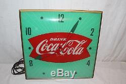 Vintage c. 1960 Drink Coca Cola Fishtail Soda Pop 15 Lighted Clock SignWorks