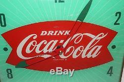 Vintage c. 1960 Drink Coca Cola Fishtail Soda Pop 15 Lighted Clock SignWorks