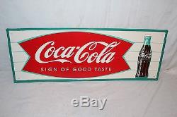Vintage c. 1960 Drink Coca Cola Fishtail Soda Pop Bottle 32 Metal SignNice