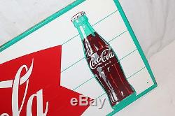 Vintage c. 1960 Drink Coca Cola Fishtail Soda Pop Bottle 32 Metal Sign