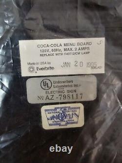 Vintage coca cola diner menu board NEW RARE SEALED 1995 LETTERS LIGHTS 52X24