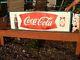 Vintage early Coca Cola Soda Pop Metal Fishtail Sign With bottle & can Coke 54 in