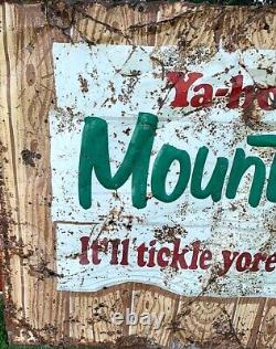 Vintage large Original Rustic Mountain Dew Hillbilly Soda Pop Metal Sign 55 x 32
